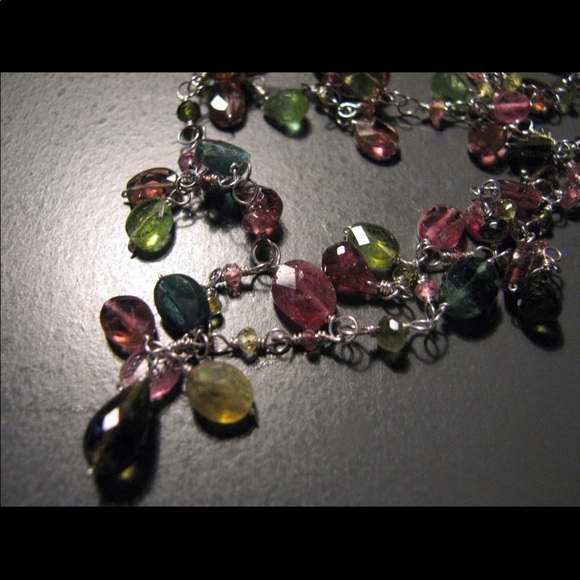 Vintage 14K WHITE GOLD tourmaline fringe necklace - Picture 4 of 5